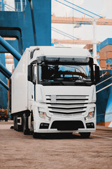 Provision Supply Stores Delivery By Freight Trailer Truck In The Trade Port Directly To The Customer