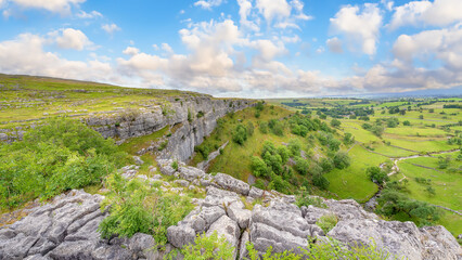 A view from the top of Malham Cove, Yorkshire, England.