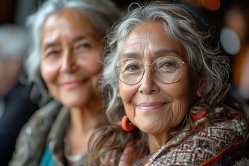 Elderly twins or sisters share a close moment, their expressions reflecting a lifetime bond