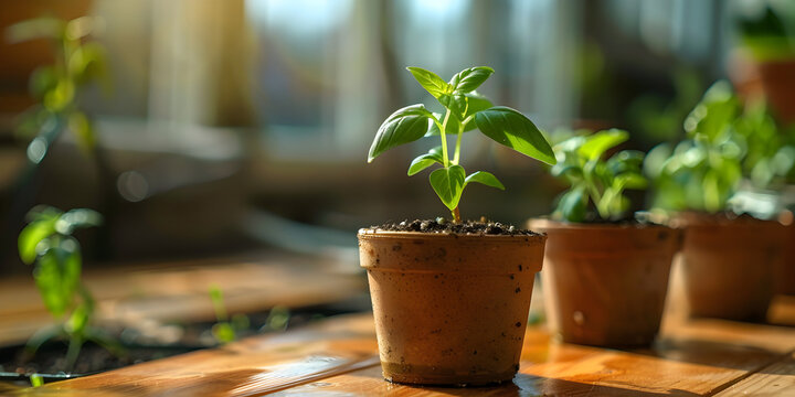 Plants in a Pot Blooming with Growth and Life, Celebrating Nature and Earth Day , - Powered by Adobe