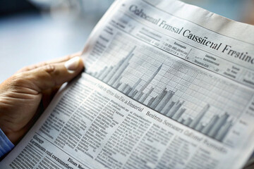 Fototapeta premium Close-Up of Hand Holding Financial Newspaper