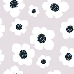 Seamless floral pattern with white abstract flowers. Botanical minimal pastel texture. Vector illustration