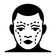 forehead wrinkle reduction surgery concept, Foreheadplasty vector icon design, Cosmetology or Cosmetologist Symbol, esthetician or beautician Sign, Beauty treatment stock illustration