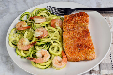 seasoned baked salmon  with zucchini noodles