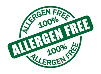 100% Allergen free. Round  Information label sign with green color, used for packaging, products and food