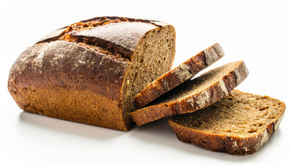 whole grain bread cut into pieces of rye isolated on white background - obrazy, fototapety, plakaty