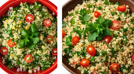 Collection of two tabouli salads with parsley and bulgur