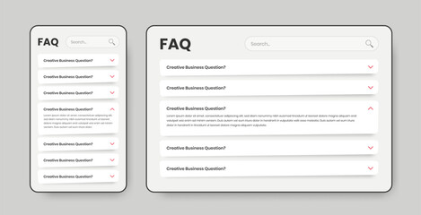 Minimalist faq or frequently asked question ui layout design for mobile and web with abstract shape - obrazy, fototapety, plakaty