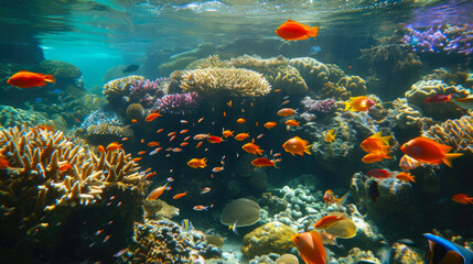 Fototapeta na wymiar Underwater Wonderland: Vibrant Coral Reef Teeming with Life