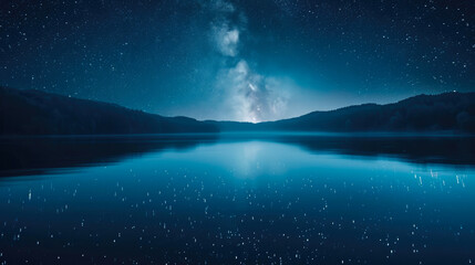 Fototapeta na wymiar A Celestial Canvas: Nightfall Over North America's Grand Lake