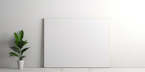 Fototapeta na wymiar A blank white canvas in a minimalist room is a focal point for reflection.