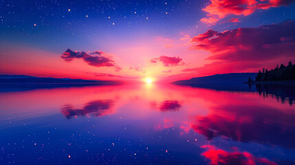 Red Horizon: Sunset Splendor on Vast Waters