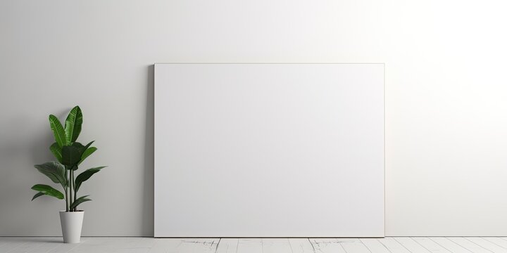 A blank white canvas in a minimalist room is a focal point for reflection.