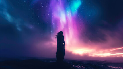 Fototapeta premium Harmony of Night: Woman's Form in Cosmic Symphony