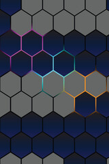 Technological hexagonal background with neon light 