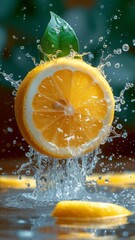 Fresh a big lemon seamless background, dropping in the water, splash water.