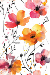 Beautiful Watercolor Flowers Design on White Background