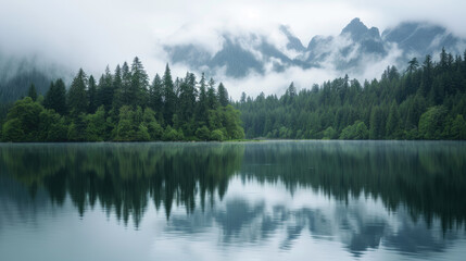 Fototapeta na wymiar Lakeside Serenity: Olympic National Forest Scenery