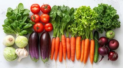 vegetables on white background top view
