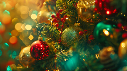 Obraz na płótnie Canvas Festive Christmas Tree with Glowing Decorations