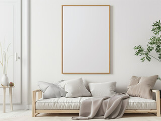 Empty Vertical Canvas Mockup on White Wall