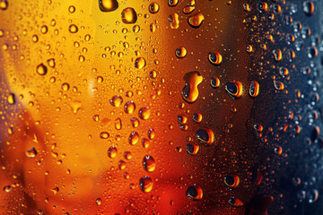 Saturated Beer Glass, Colorful Droplets in Dark Orange