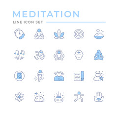 Set color line icons of meditation