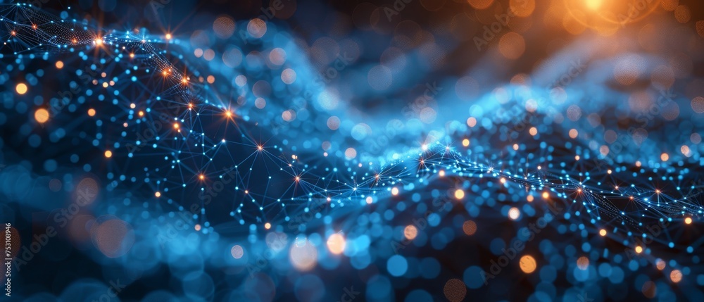 Aufkleber blue background with abstract connected dots. technology concept.