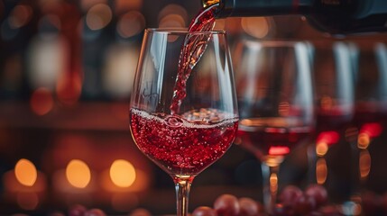 Red Wine being poured into Glass - obrazy, fototapety, plakaty