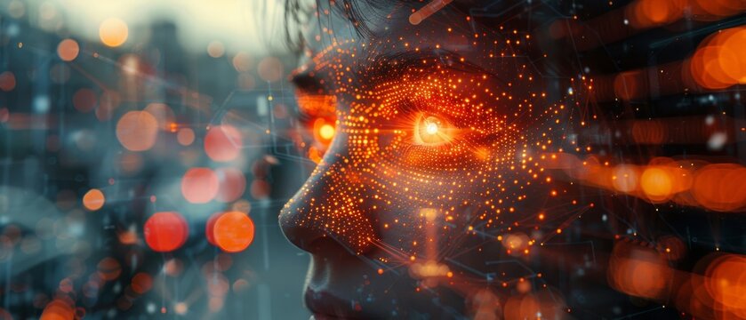 Artificial intelligence AI concept for safe cities with face recognition and data analytics. AI concept for safe cities in the future.