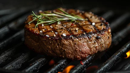 Selbstklebende Fototapeten Grilled beef steak with rosemary pepper and salt - Barbecue © Zaleman