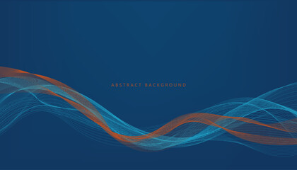 Abstract blue background with multicolored orange wavy lines	