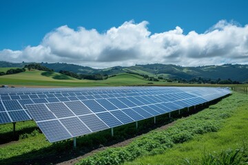 Solar farm on clear blue sky background