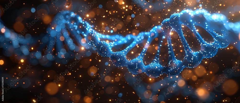Poster Data Communication and Transfer of DNA Biology. Abstract dark and blue digital background. Big data digital code. Future information technology.