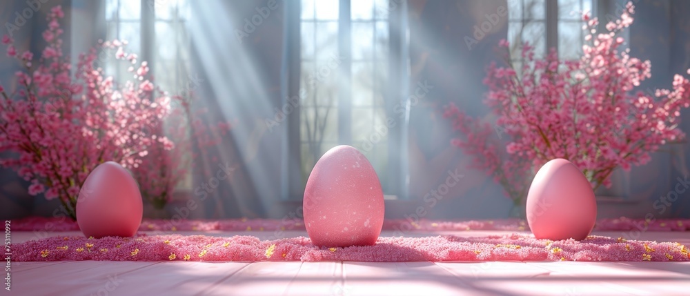 Poster easter holiday. bright blank background with egg. 3d rendering