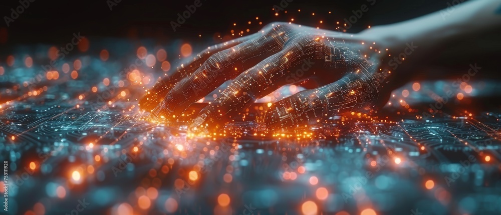 Aufkleber Digital networking and global network exchanges, Metaverse technology, AI transformation of big data. Businessman with global network and data exchanges.