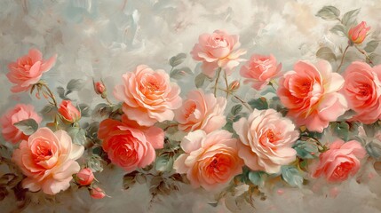 Vintage style floral background, roses on beige background, oil