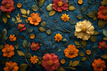 Vibrant floral patterns inspired by traditional Batik designs, featuring intricate flowers, leaves, and vines.