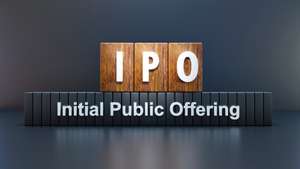 Text Acronym IPO - Initial Public Offering
on wooden cube, black background