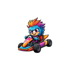 Karting Vector Mascot logo design template. Go Kart racing illustration in colorful design, good for event logo, t shirt design and racing team logo. cartoon fun racing logo illustration