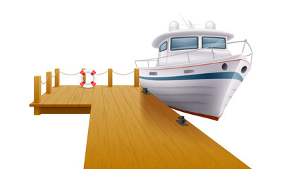 wooden pier dock for a yacht or boat vector illustration - obrazy, fototapety, plakaty