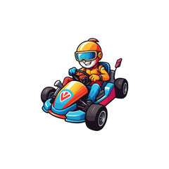 Karting Vector Mascot logo design template. Go Kart racing illustration in colorful design, good for event logo, t shirt design and racing team logo. cartoon fun racing logo illustration