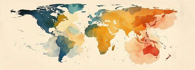 A globe map with distinct colours for each region to indicate the varied ways that people spend their money