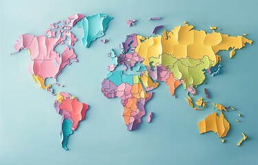 A globe map with distinct colours for each region to indicate the varied ways that people spend their money