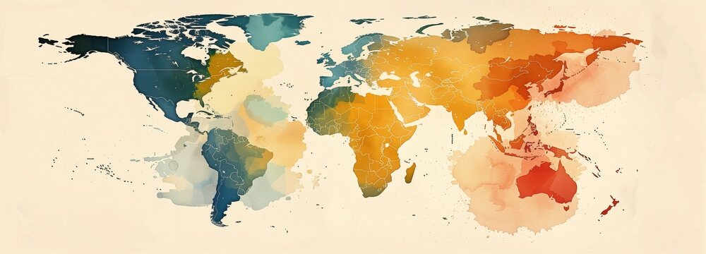 A globe map with distinct colours for each region to indicate the varied ways that people spend their money - Powered by Adobe