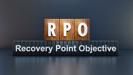RPO - Recovery Point Objective
on wooden cube, black background