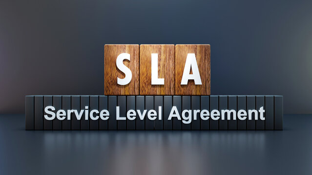 SLA - Service Level Agreement
on wooden cube, black background
