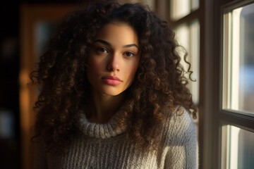 Fototapeta premium Generative AI image of lovely woman over blurred background