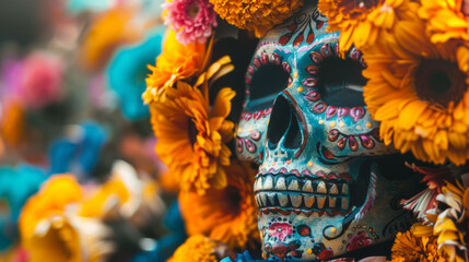 Colorful Skull Adorned With Flowers