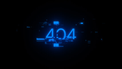 3D rendering error 404 text with screen effects of technological glitches